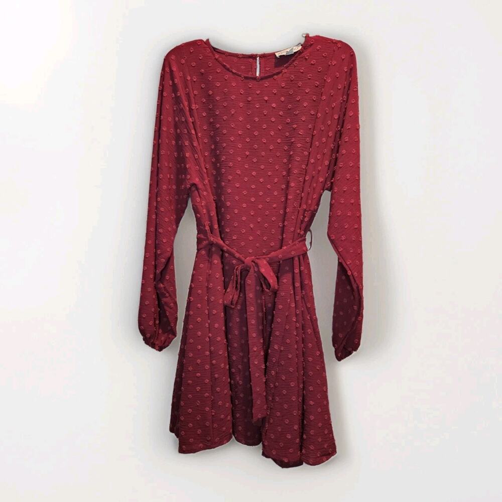 She + Sky Maroon Red Dress Women’s Small Fall Holiday Christmas Swing Belt Dot